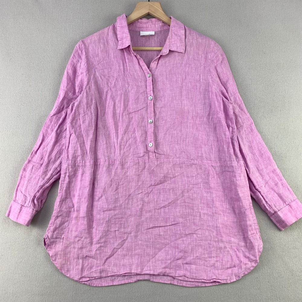 J. Jill Love Linen Tunic Blouse Women M Petite Pink Pullover Long Sleeve Shirt